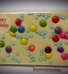 Grußtafel Happy Birthday Weiße Schokolade